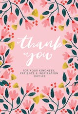 Pink Floral - Thank You Card For Teacher